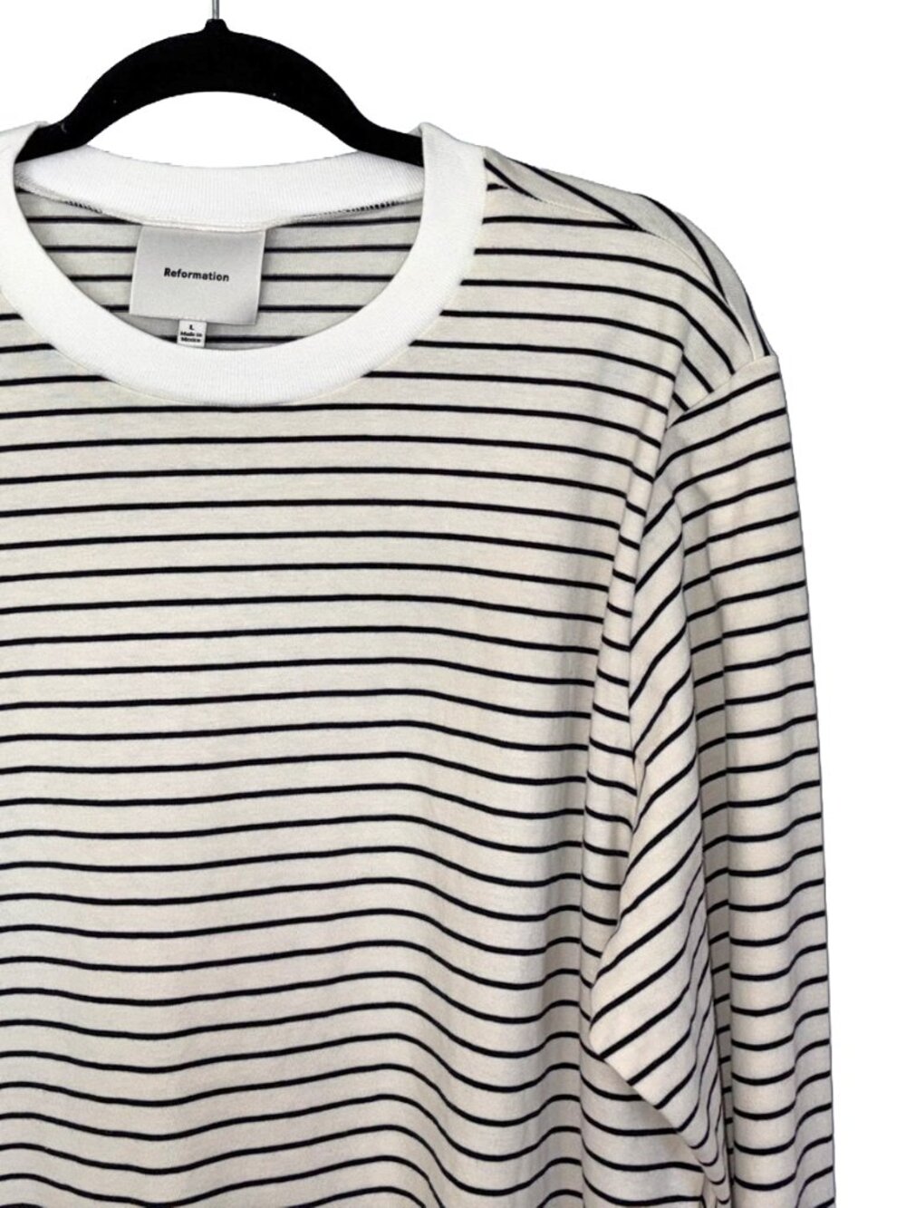 Reformation Asher Black & White Striped Oversized Long Sleeve Tee - Sz L - NWOT